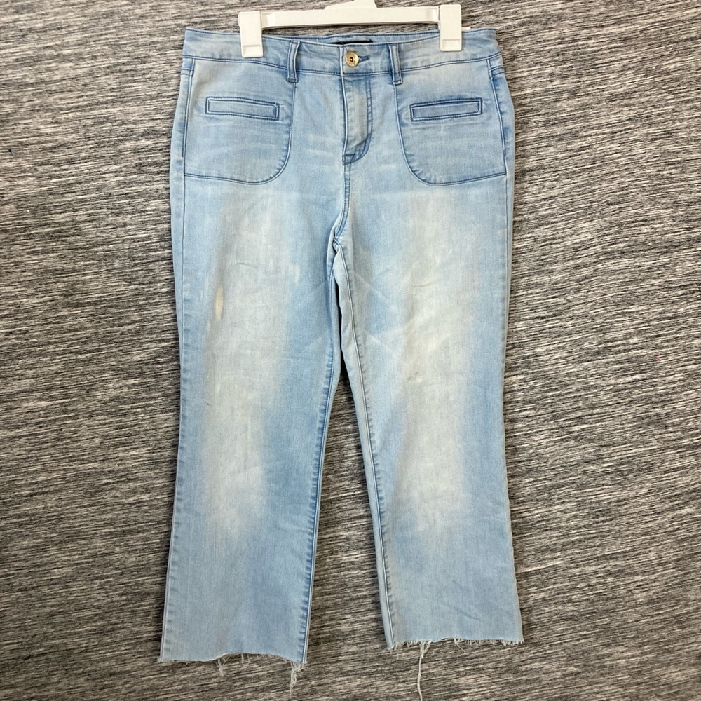 Nine West Blue Medium Wash Frayed Ends Boot Leg Jeans